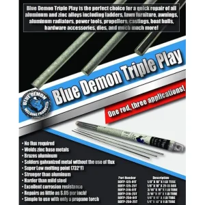 Blue Demon Triple Play Low Temp Aluminum-Zinc Brazing Rod 1/8″ x 18″ 1 Lb Tube
