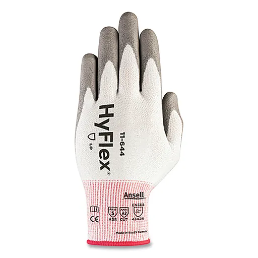 HyFlex Poluyerthane Palm Coated Gloves, Size 10, Grey/White | 012-11-644-10