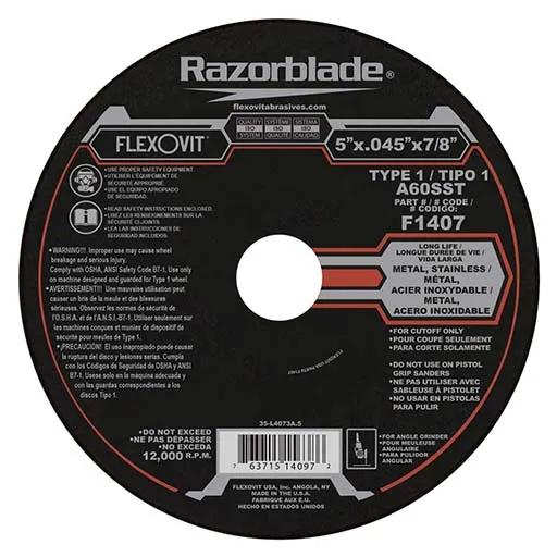 Razorblade Cut-Off Wheel – 5 in – 0.045 in – 12000 RPM | F1407