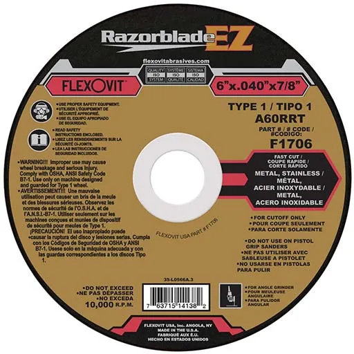 Razorblade Cut-Off Wheel – 6 in – 0.04 in – 10000 RPM | F1706