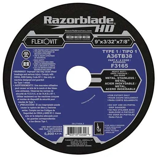 Razorblade Cut-Off Wheel – 9 in – 3/32 in | F3165