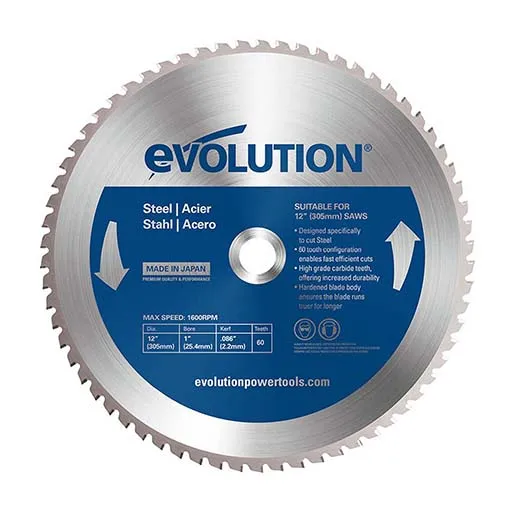 Evolution Mild Steel TCT Blade, 12″ Dia, 60T, 1″ Arbor, 1,600 RPM | 12BLADEST