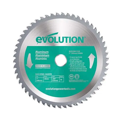Evolution Aluminum TCT Blade, 7″ Dia, 54T, 20 mm Arbor, 3,900 RPM | 180BLADEAL