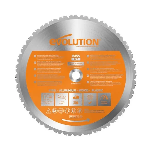 Evolution Multi-Material TCT Blade, 1″ Arbor, 14″, 36T | RAGE355BLADE