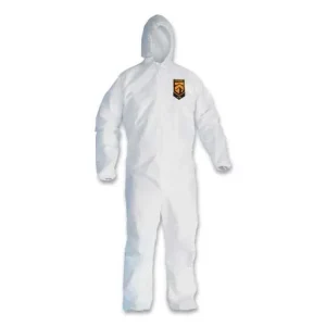 Kimberly-Clark KleenGuard A30 Coverall, Zipper Front, Elastic Back, Hood, White, XL