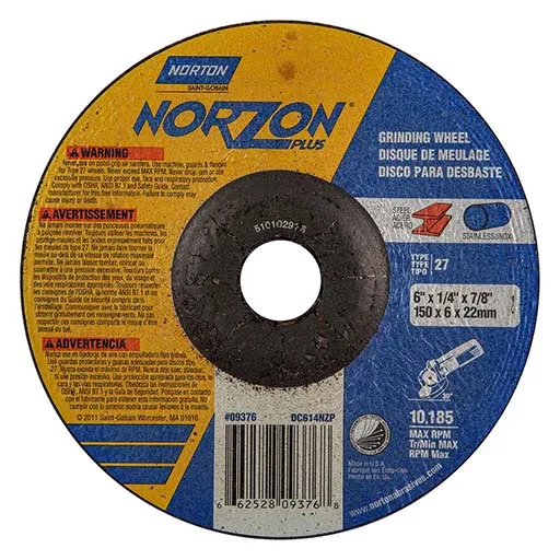 Norton – Norzon Plus Depressed Center Wheel – 1/4 in – 6 in | 66252809376