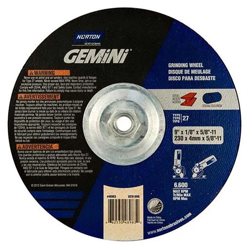 Norton – Gemini Depressed Center Wheel – 9 in | 66253048983