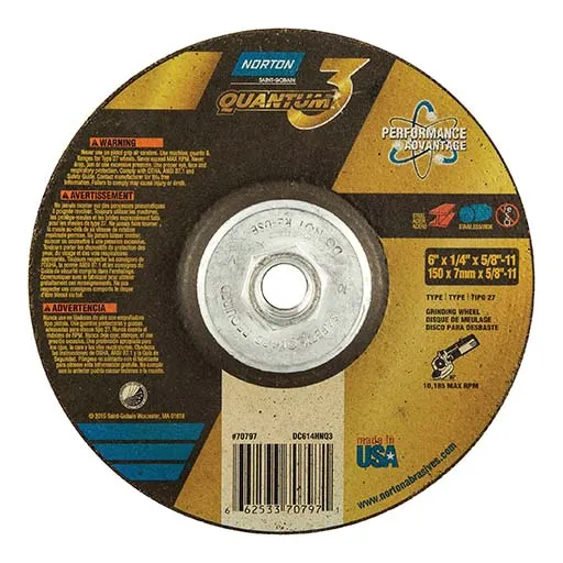 Norton – Quantum 3 SG Depressed Center Wheel – 1/4 in – 6 in | 66253370797