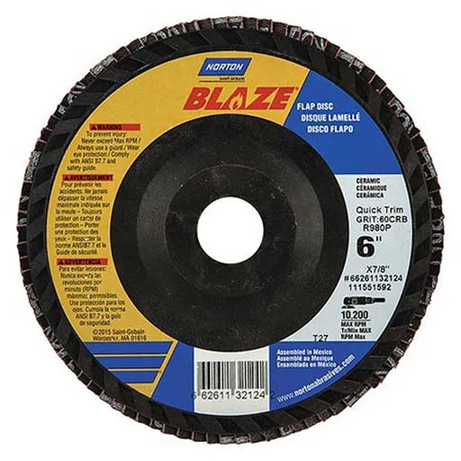 Norton – Blaze R980P Flap Disc – 6 in – 7/8 in – 10200 RPM – 60 | 66261132124