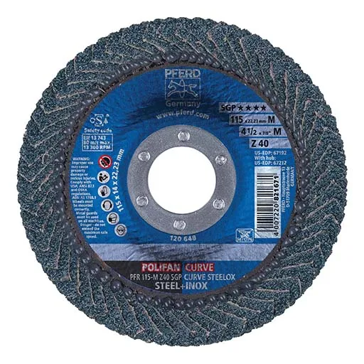 Polifan – Pferdvalue Special Line SGP Z-CURVE Flap Disc – 4-1/2 in – 13300 RPM – Arbor