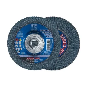 PFERD POLIFAN Flap Disc, 5″ x 5/8-11″. Z SGP Curve STEELOX, 40 G, Zirconia Alumina | 67216