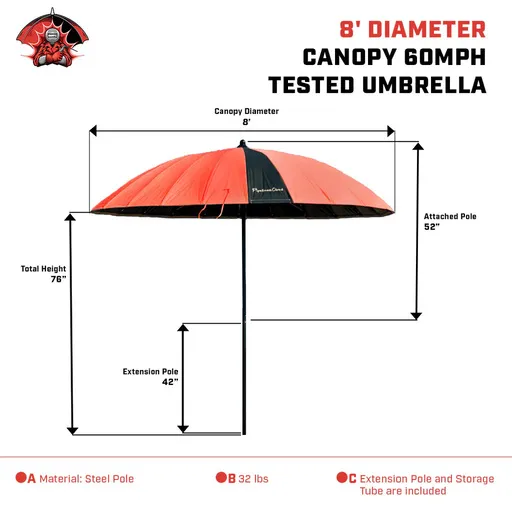Pipeliners Cloud Umbrella, 8′ Red | R00118
