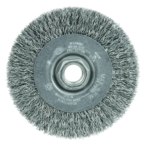 PROSTAR Crimped High-Speed Wire Wheel Brush, 4″ D, 0.014″ Steel Fill, Clam | 98283