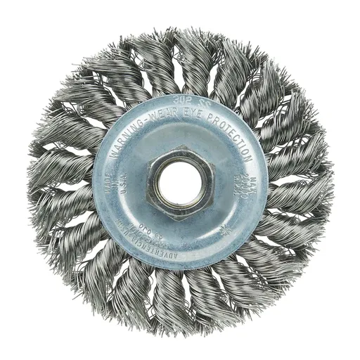 PROSTAR High-Speed Knot Wire Wheel Brush, 4″ Dia, 0.014″ SS Fill, 5/8″-11, Clam | 98274