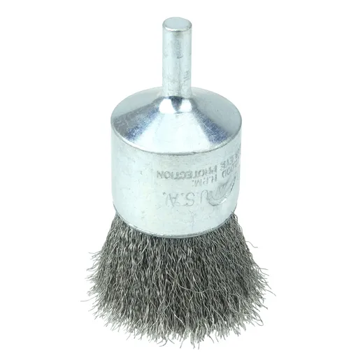 PROSTAR Crimped Wire End Brush 1″ Diameter, 0.0104″ SS Fill, 1/4″ Stem, Clamshell | 98263
