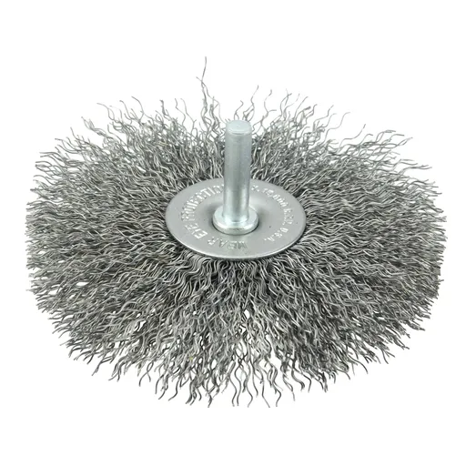 PROSTAR Crimped Wire Wheel Brush w/ Shank, 4″ Dia, 0.014″ SS Fill, 1/4″ Stem | 98271