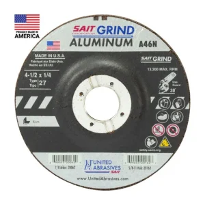 United Abrasives A46N Aluminum Grinding Wheel, Type 27, 4-1/2″ x 1/4″ x 7/8″ | 20062