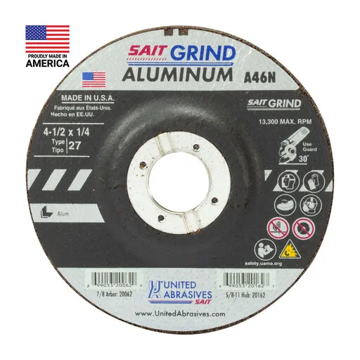 United Abrasives A46N Aluminum Grinding Wheel, Type 27, 4-1/2″ x 1/4″ x 7/8″ | 20062