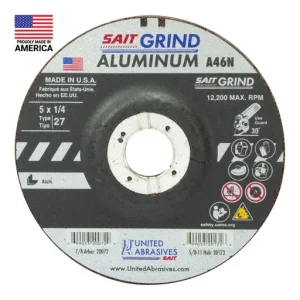 United Abrasives A46N Aluminum Grinding Wheel, Type 27, 5″ x 1/4″ x 7/8″ | 20072