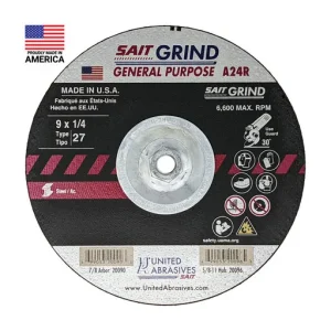United Abrasives A24R Long Life Grinding Wheel, Type 27, 9″ x 1/4″ x 5/8″-11 | 20096