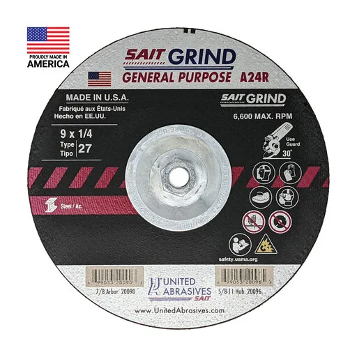 United Abrasives A24R Long Life Grinding Wheel, Type 27, 9″ x 1/4″ x 5/8″-11 | 20096
