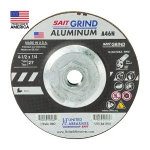 United Abrasives A46N Aluminum Grinding Wheel, T27, 4-1/2″ x 1/4″ x 5/8″-11 | 20162