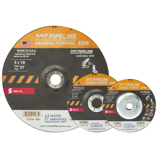 United Abrasives A24R Pipeline Grinding Wheel, Type 27, 7″ x 1/8″ x 5/8″-11 | 22052