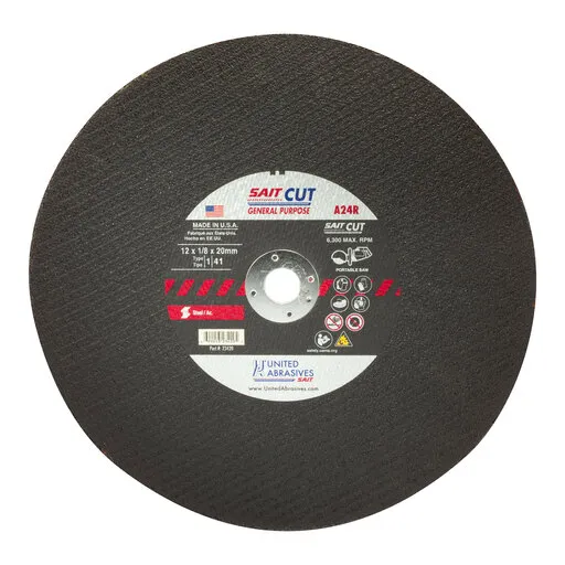 United Abrasives A24R General Purpose Cutting Wheel, 12″ x 1/8″ x 20 mm | 23420