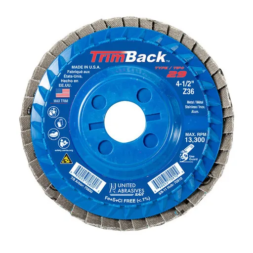 United Abrasives TrimBack Flap Disc, Type 29, 4-1/2″ x 7/8″, 40 Grit | 70801