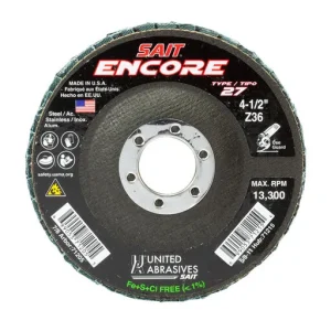 United Abrasives Encore Flap Disc, Type 27, 4-1/2″ x 7/8″, 60 Grit | 71208