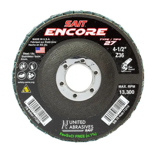 United Abrasives Encore Flap Disc, Type 27, 4-1/2″ x 7/8″, 60 Grit | 71208