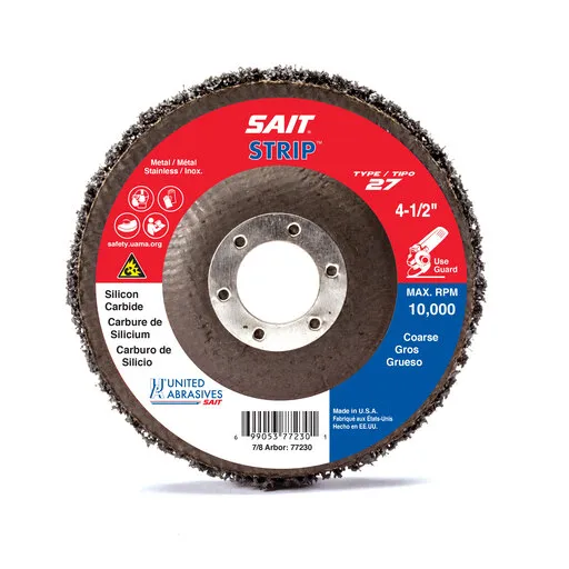 United Abrasives Sait-Strip Type 27 Silicon Carbide Disc, 4-1/2″ x 1/2″ x 7/8″ | 77230
