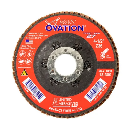 United Abrasives Ovation High Density Flap Disc, T27, 4-1/2″ x 5/8″-11, 80 Grit | 78109