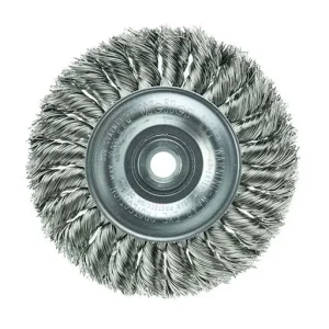Weiler Wire Wheel – Knot-Twisted – 4 in – 1/2-3/8 – 0.02 in – Stainless Steel | 08314