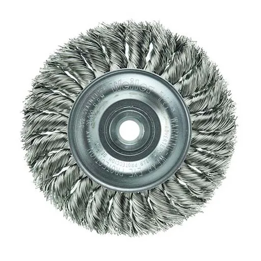 Weiler Wire Wheel – Knot-Twisted – 4 in – 1/2-3/8 – 0.02 in – Stainless Steel | 08314
