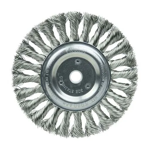 Weiler Wire Wheel – Knot-Twisted – 6 in – 5/8-1/2 – 0.016 in – Stainless Steel | 08345