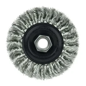 Weiler Wire Wheel – Knot-Twisted – 4 in – 5/8-11 – 0.014 in – Stainless Steel | 13113