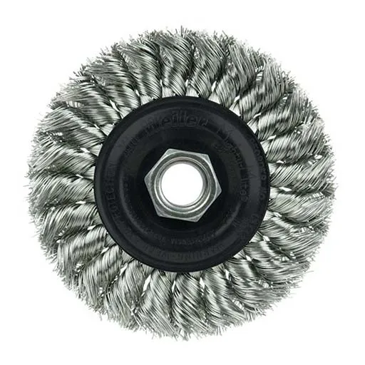 Weiler Wire Wheel – Knot-Twisted – 4 in – 5/8-11 – 0.014 in – Stainless Steel | 13113