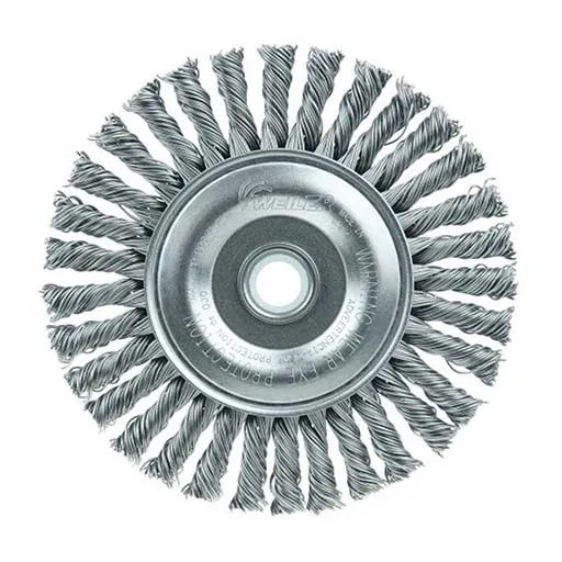 Weiler Wire Wheel – Knotted – 4 in – 1/2-3/8 – 0.02 in – Steel | 13124