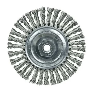 Weiler Wire Wheel – Knotted – 4 in – 3/8-24 – 0.02 in – Stainless Steel | 13135