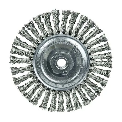 Weiler Wire Wheel – Knotted – 4 in – 3/8-24 – 0.02 in – Stainless Steel | 13135