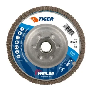 Weiler Tiger Flap Disc, T29, Aluminum Backing, 80Z, 4-1/2″ x 5/8″-11 | 50520