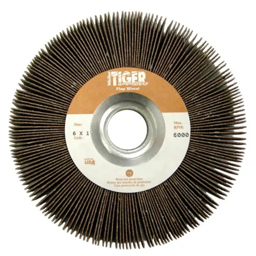 Weiler Tiger Coated Abrasive Flap Wheel, AO, 60 Grit, 1″ Arbor, 6″ x 1″ | 53286