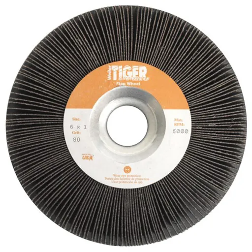 Weiler Tiger Coated Abrasive Flap Wheel, AO, 80 Grit, 1″ Arbor, 6″ x 1″ | 53287