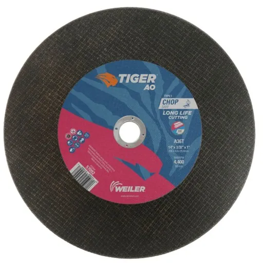 Weiler Tiger A0 Type 1 Large Cutting Wheel, A36T, 1″ A.H, 14″ x 3/32″, Chop Saw | 57092