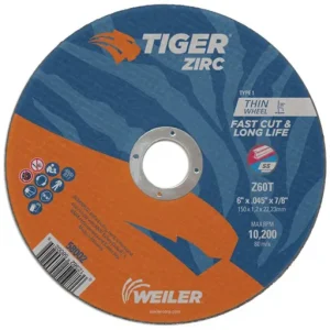 Weiler Tiger Zirc Type 1 Cut-Off Wheel, Z60T, 7/8″ A.H, 6″ x 0.045″ | 58002