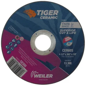 Weiler Tiger Ceramic Type 1 Cut-Off Wheel, CER60S, 7/8 A.H, 4-1/2″ x 0.045″ | 58300